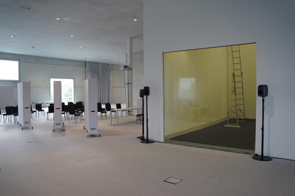 Exterior view of the performance area with the sound boxes.